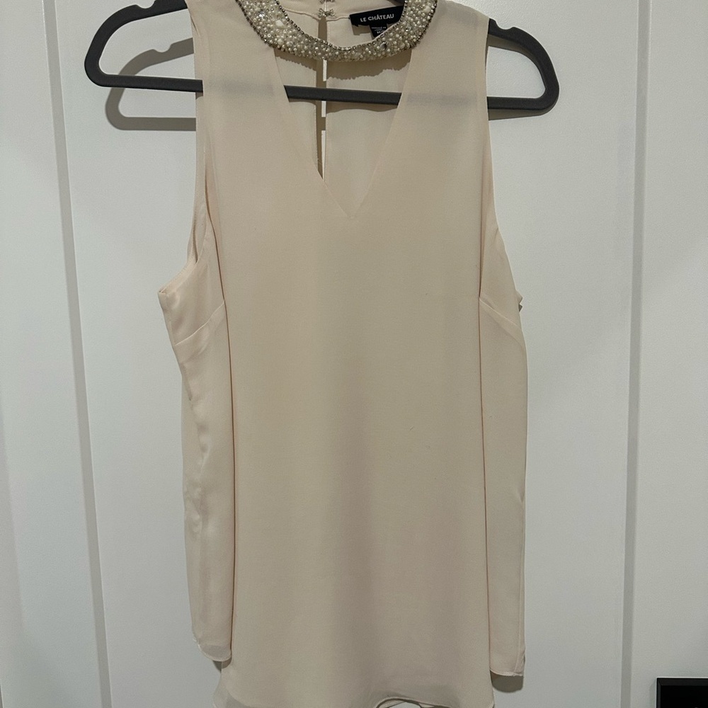 Forever 21 Cream Beaded Collar Top